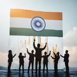 a group of people in silhouette with the indian flag painted on their body