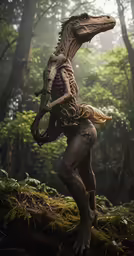 a creature is walking in the woods while holding onto a branch