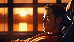 the man sits in a car seat looking outside of a window,a man sitting in a car seat looking out of a window