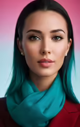 an image of a woman with blue hair wearing a suit