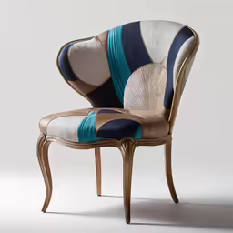 an upholstered chair with a colorful seat