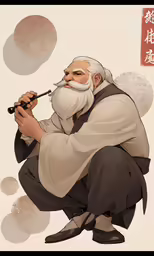 the old man is holding a pipe in his hands