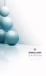 an abstract blue poster with spheres hanging from it