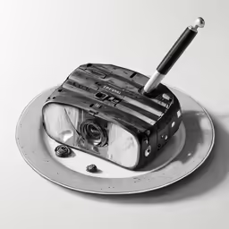 a small suitcase is sitting on a plate