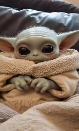 a star wars baby yoda is wearing a robe
