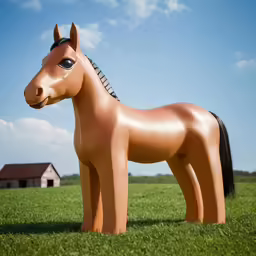a statue of a horse in a field of grass