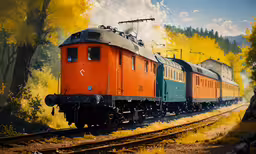 an image of a train that is going down the track,a train on the tracks with yellow flowers in the background