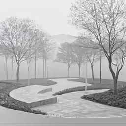 black and white photograph of a pathway between trees