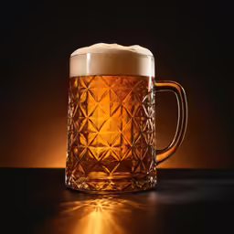 an illuminated glass mug is pictured on the table