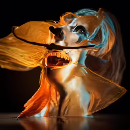 a sculpture is illuminated with bright yellow lights