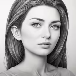a pencil drawing of a woman with her hair down