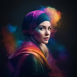 the woman has a scarf on her head