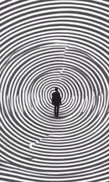 person walking away from the camera on a circular black and white picture