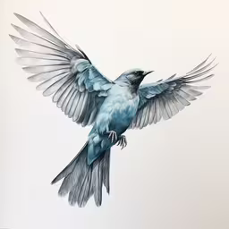 an artistic image of a bird that appears to be in the air,a bird with its wings spread and it