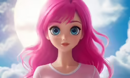 a very cute pink girl with long hair and big eyes