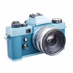 a camera that is blue and is open