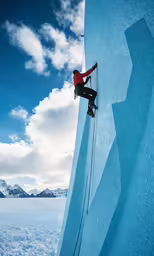 someone climbing on top of an icy mountain