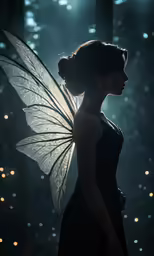 a woman dressed up as a fairy holding a white flower