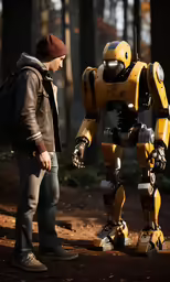 a man is standing next to a robot