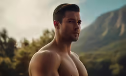 a man with no shirt on in the sun
