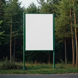 there is a large empty billboard in the forest