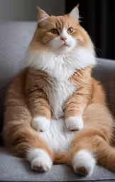 the big cat is sitting on the couch and looking up