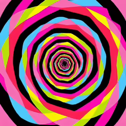 a colored circular pattern with black, pink, and yellow
