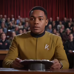 a man in a uniform at a table