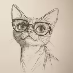 a drawing of a cat with glasses and a tie