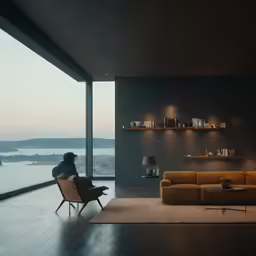 a person sitting on a chair in the room