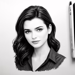 a girl that is posing next to a drawing of herself