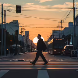 a man crossing the street at a crosswalk