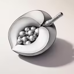 there is a bowl filled with balls and a spoon inside it