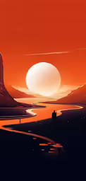 the sky is bright and orange as it is being lit up