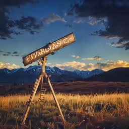 a telescope is set up to look into the night sky