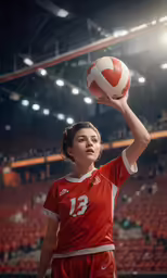 a woman volleyball player in the middle of a court shooting a ball