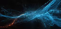 a bunch of blue, glowing lines are on a black surface