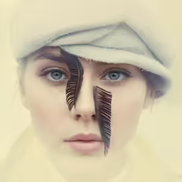 a young woman has her face painted with feathers