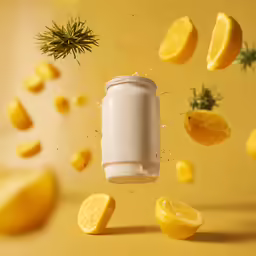 a jar of lemons falling through the air