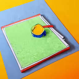 an arts and crafts paper with a yellow object sitting on it