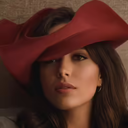 woman with a large hat on top of her head
