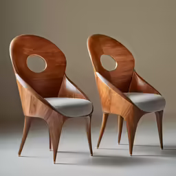 a pair of chairs with the top of their legs bent in two