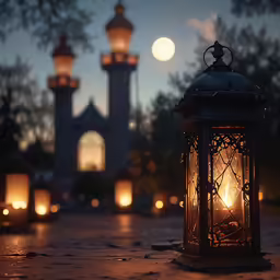 many candles are lit with lantern lights around them