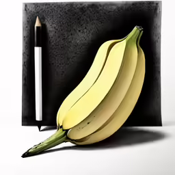 a banana, pen and eraser sitting on the floor