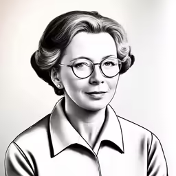 a drawing of a woman in glasses on a white background