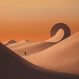 a man standing in the middle of sand dunes