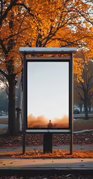 an empty bus stop with the picture in front