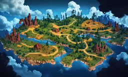 a cartoon map with many mountains in the background