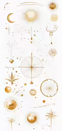 a drawing with gold and black planets