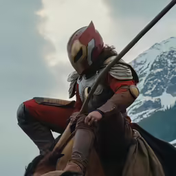 a person sitting down with a giant sword in hand